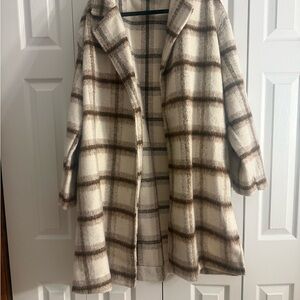 Sadie & Sage Plaid Coat in Cream and Brown